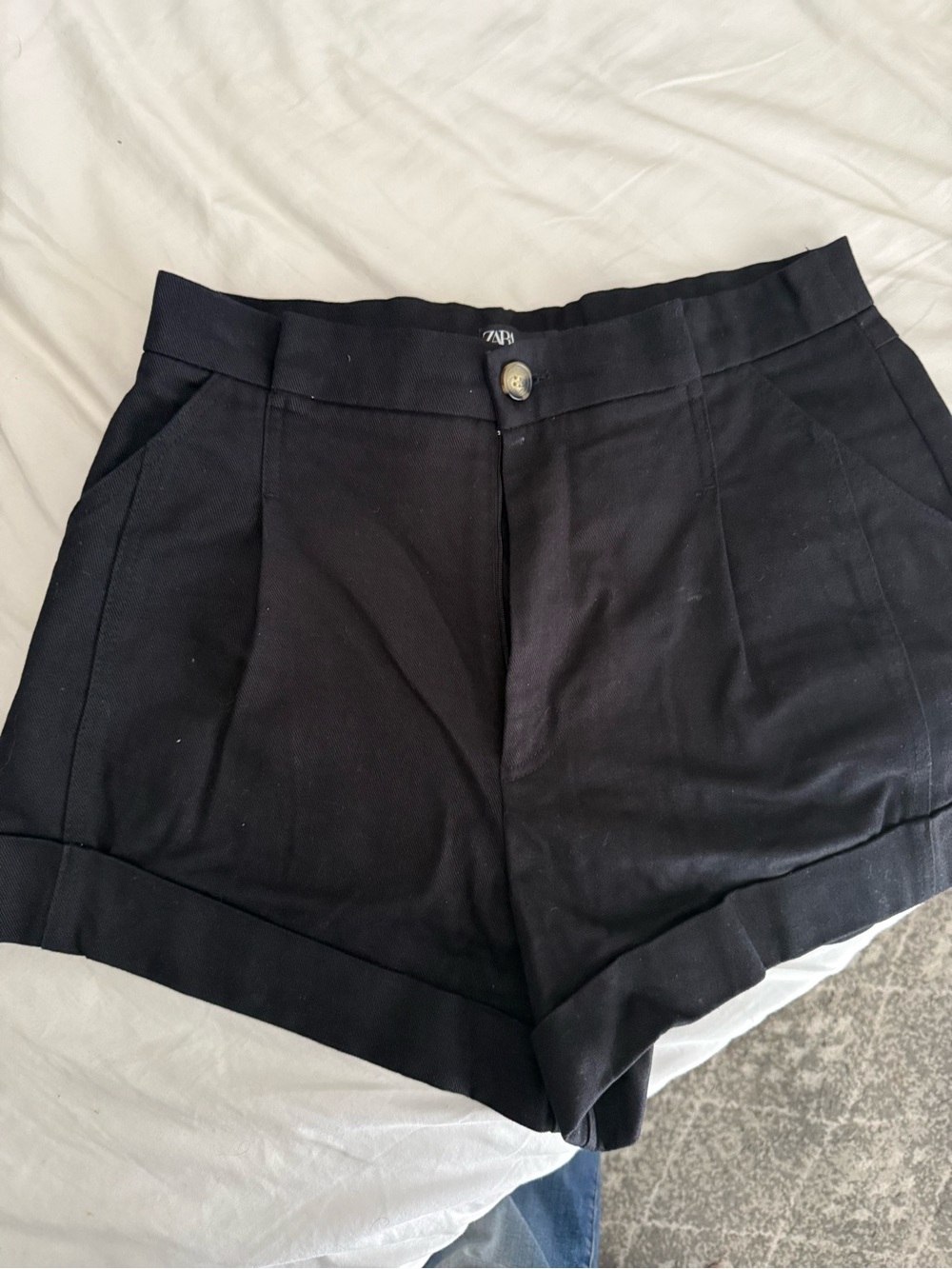 Zara Black Light Denim High-Waist Tailored Shorts